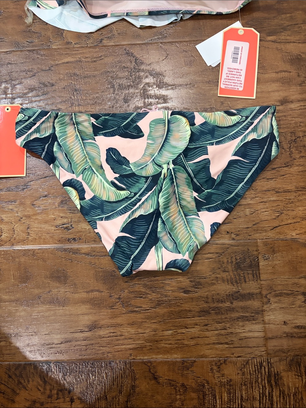 Gianni Bini Peach & Green Tropical Leaf One-Shoulder Bikini - Picture 4 of 8